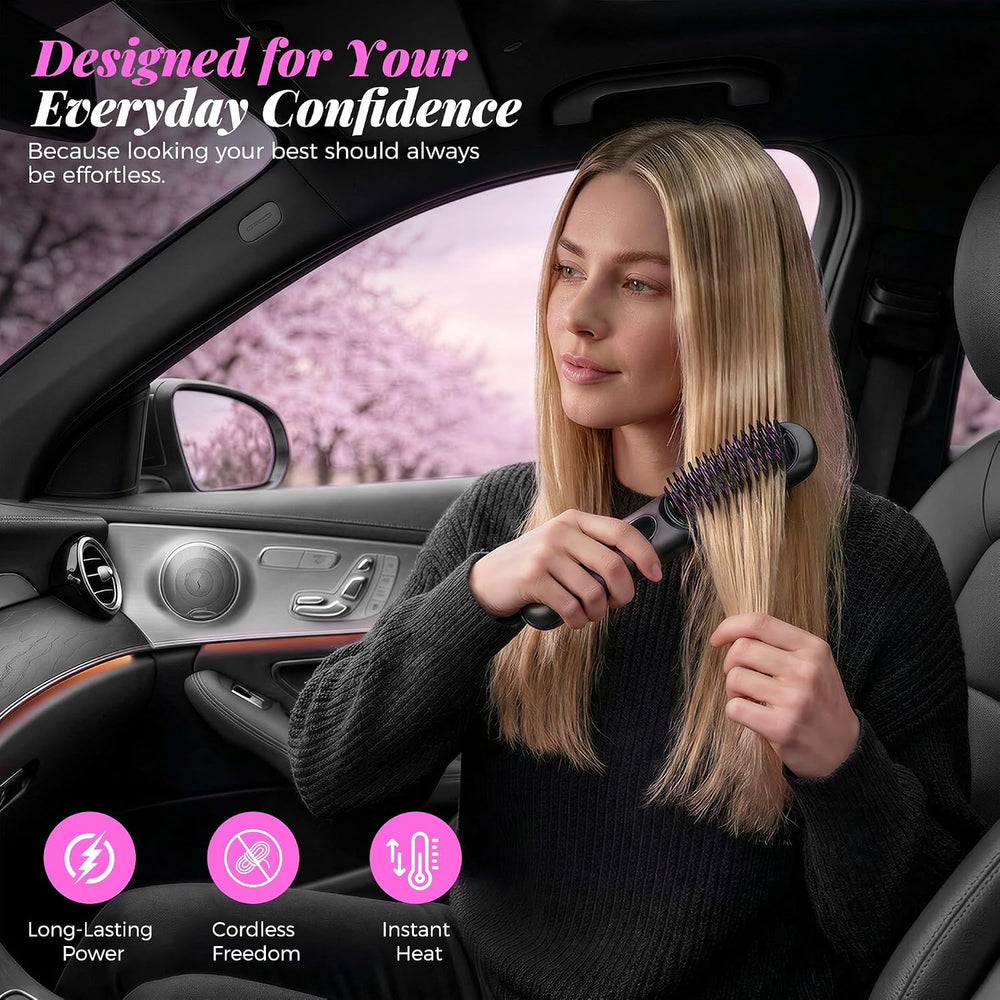 Go Brush Pro 2026, Cordless Hair Straightener Brush, Mini Hair Straightener with 4 Temperature Settings, Portable Hair Straightener Brush with MCH Heating and Ionic & Ceramic Care for Women (Black)