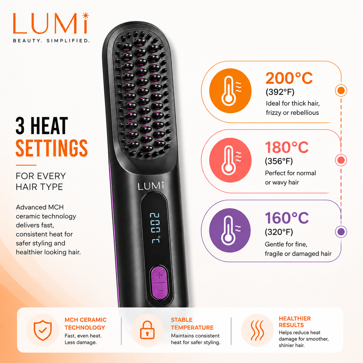 LUMi™ GoStyle Heated Hair Brush | 4-TEMP Setting